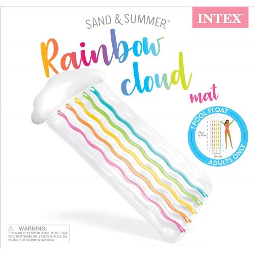 인텍스 Intex Rainbow Cloud Mat Inflatable Outdoor Floating Swimming Pool Lounger Float Toy with Headrest