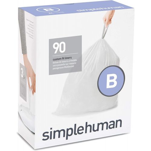 심플휴먼 simplehuman Code B Custom Fit Drawstring Trash Bags in Dispenser Packs, 6 Liter / 1.6 Gallon, White ? 90 Liners