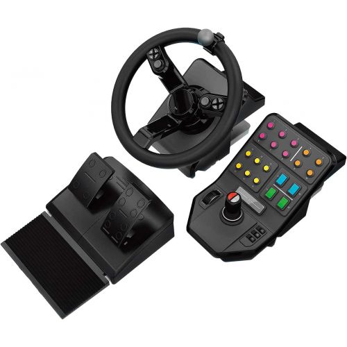  Logitech G Farm Simulator Heavy Equipment Bundle (2nd Generation), Steering Wheel Controller for Farm Simulation 19 (or Older), Wheel, Pedals, Vehicule Side Panel Control Deck for