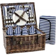 INNO STAGE Wicker Picnic Basket for 4, Picnic Set for 4,Willow Hamper Service Gift Set for Camping and Outdoor Party Best Gifts