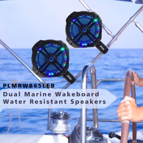  [아마존베스트]Sound Around Waterproof Marine Wakeboard Tower Speakers - 6.5” Dual Subwoofer Speaker Set and 1.0” Tweeters, LED Lights and 200 Watt Power - 2-way Boat Audio System with Mounting Bracket - PLMR