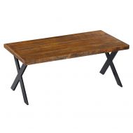 PrimaSleep PR18TB06S Wood Coffee Cocktail Table, X-Shaped Steel Legs，Easy Assembly，Durable (Rustic Brown)