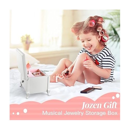  Small Ballerina Musical Jewelry Box with Mirror for Girls，White Kid's Jewelry Storage Music Box,Children's Jewelry organizer Music Jewelry Chest