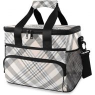 ALAZA Plaid in Pink Gray and White Large Cooler Lunch Bag, Waterproof Cooler Bag for Camping, Picnic, BBQ, Family Outdoor Activities