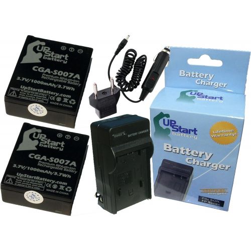  UpStart Battery 2X Pack - Panasonic LUMIX DMC-TZ3 Battery + Charger with Car & EU Adapters - Replacement for Panasonic CGA-S007A Digital Camera Battery and Charger - Works with DMC-TZ5, DMC-TZ4, D