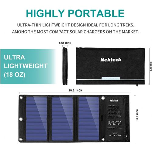  [아마존베스트]Nekteck 21W Portable Solar Panel Charger, Waterproof Camping Gear Solar Powered Charger with 2 USB Port for iPhone12/11/XS/X, iPad Pro/Air/Mini, Samsung Galaxy S9/S8,Tablet and Any