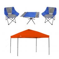 EzyFast Ozark Trail 3-Piece Portable Table and Chair Set Bundle 10 x 10 Straight Leg Instant Tailgate Orange Canopy