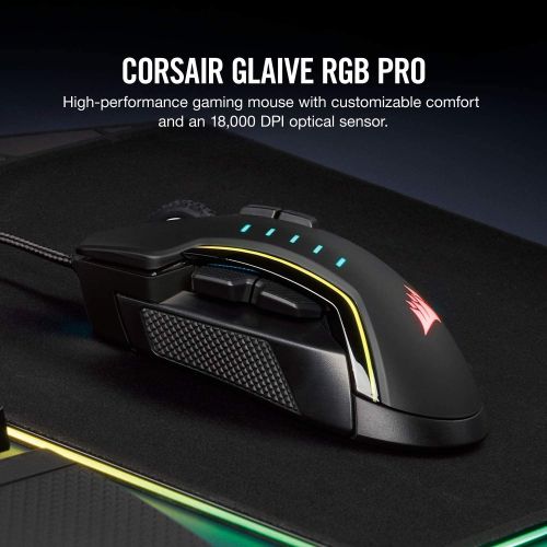 커세어 Corsair Glaive PRO - RGB Gaming Mouse - Comfortable & Ergonomic - Interchangeable Grips - 18,000 DPI Optical Sensor - Black
