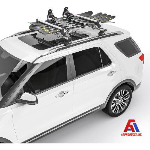  [아마존베스트]AA Products Inc. AA Products 33 Aluminum Universal Ski Roof Rack Fits 6 Pairs Skis or 4 Snowboards, Ski Roof Carrier Fit Most Vehicles Equipped Cross Bars