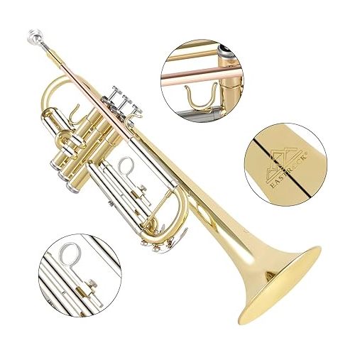  EASTROCK Bb Trumpet Standard Trumpet Set with Carrying Case,Gloves, 7C Mouthpiece, Cleaning Kit, Tuning Rod (Phosphor Copper/Cupronickel/Brass)