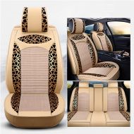 FENGWUTANG Leopard Print Car Seat Cushion Cover,Summer Universal Leather and Ice Silk Breathable Front and Rear 5 Seats Full Set Car Seat Covers for Most Cars SUV Van