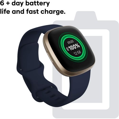  [아마존베스트]Fitbit Versa 3 Health & Fitness Smartwatch with GPS, 24/7 Heart Rate, Alexa Built-in, 6+ Days Battery, Midnight Blue/Gold, One Size (S & L Bands Included)