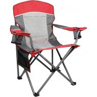 CAMPING WORLD Oversized Mesh Back Camping Folding Chair Heavy Duty Support 160 kg Collapsible Steel Frame Quad Chair Padded Arm Chair with Cup Holder Portable for Outdoor, Red