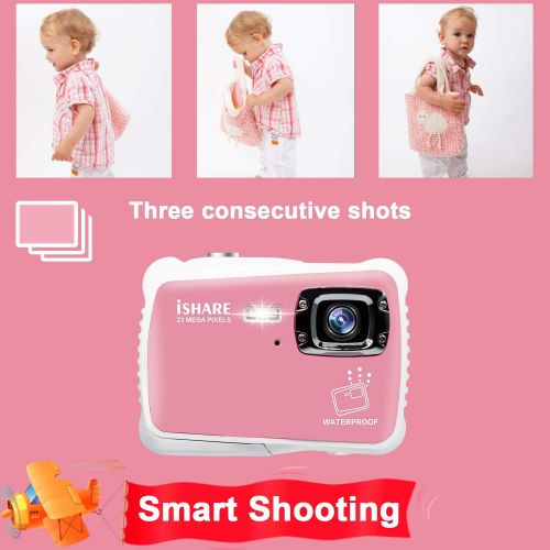  [아마존베스트]LUCKYCAM Kids Camera,21MP HD 3M Waterproof Digital Camera Kids,Kids Waterproof Camera 2.0 Inch LCD Display,8X Digital Zoom,Flash and Mic for Kids Boys Girls Gift(Pink)