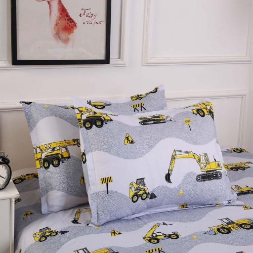  [아마존베스트]BeddingWish Cartoon Construction Excavator Tractor Beddding(No Comforter No Sheet) Set for Kids Teen Boys,1 Duvet Cover + 2 Pillow Shams -Twin Size (3Pcs)
