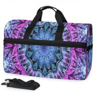 All agree Glossy Blue Purple Fractal Mandala Gym Bags for Men&Women Duffel Bag Weekender Bag with Shoe Compartment