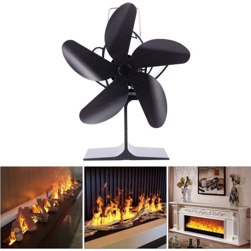  Baoblaze 4 Blade Heat Powered Stove Fan Eco Friendly Heat Distribute Air Circulation Fireplace Fan for Wood/Log Burner/Fireplace Black