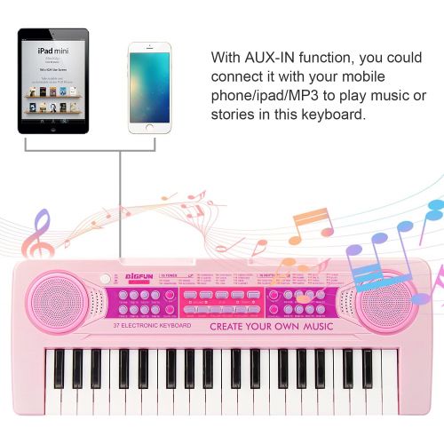  [아마존베스트]aPerfectLife Charging Kids Keyboard Piano, 37 Keys Multi-Function Electronic Educational Toy Organ for Kids Toddlers Children with Microphone (Pink)