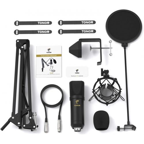  XLR Condenser Microphone, TONOR Professional Cardioid Studio Mic Kit with T20 Boom Arm, Shock Mount, Pop Filter for Recording, Podcasting, Voice Over, Streaming, Home Studio, YouTu