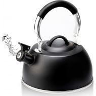 Suyika Tea Kettle Stovetop 3 Quart Stainless Steel Whistling Tea Pots for Stove Top with Cool Touch Ergonomic Handle Teapot - Black