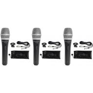 3 Rockville RMP-XLR Dynamic Cardioid Pro Microphones + 10 XLR Cables+3 Clips