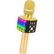 BONAOK Wireless Bluetooth Karaoke Microphone with controllable LED Lights, 4 in 1 Portable Karaoke Machine Speaker for Android/iPhone/PC/Christmas (Gold)