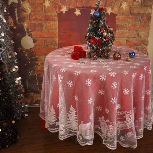  Asunflower Holiday Tablecloths Round 70 x 70 White Snowflake Elk Modern Christmas Table Cloths Cover