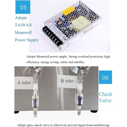  Hanchen Liquid Filling Machine Bottle Filler Machine Magnetic Pump 304 Stainless Steel Corrosion-Resistant for Alcohol Wine Essence Oil Ink (Double nozzle)