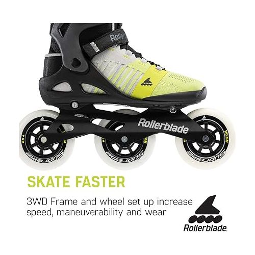 롤러블레이드 Rollerblade Macroblade 110 3WD Mens Adult Fitness Inline Skate, Grey and Yellow, Performance Inline Skates