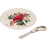 Lenox Winter Greetings Cheese Plate and Knife Set, 0.90 LB, Red & Green
