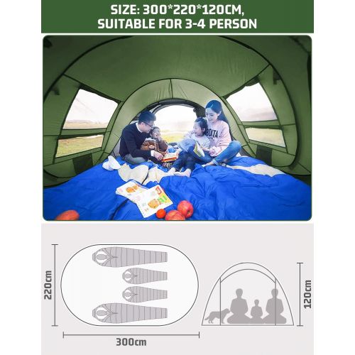  AYAMAYA Pop Up Tent 4 Person Tents for Camping with Skylight, Waterproof Family Tent with Pre-Assemble Poles Automatic Setup in Second, 2 Doors & Side Windows 3-4 People Instant Ea