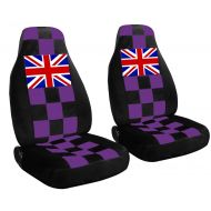 MINI Designcovers Fits 2007 to 2016 Mini Cooper Checkered Seat Covers with Union Jack Airbag Friendly (Purple/Black)