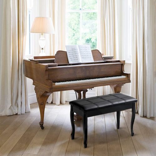 자이언텍스 Giantex Piano Bench PU Leather W/Padded Cushion and Music Storage, Comfortable Double Duet Seat, Wooden Legs, Perfect for Professional or Home Use Piano Stool (Black)