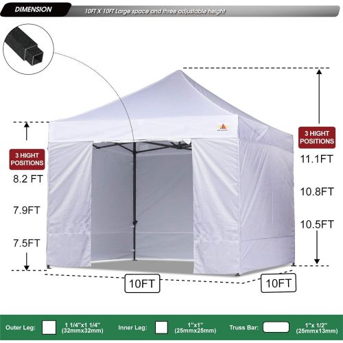  ABCCANOPY Heavy Duty Ez Pop up Canopy Tent with Sidewalls 10x10, White