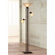 Metro Mission Torchiere Lamp with Side Lights Bronze Champagne Glass Dimmable for Living Room Reading Bedroom Office - Franklin Iron Works