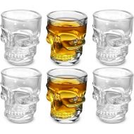 [아마존베스트]Circleware Skull Face Heavy Base Whiskey Shot Glasses, Set of 6, Party Home and Entertainment Dining Beverage Drinking Glassware for Brandy, Liquor, Bar Decor, Jello Cups, 1.75 oz,