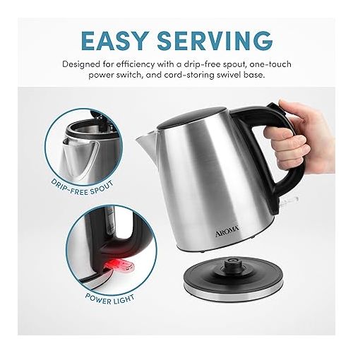  Aroma Housewares Housewares 1.0L / 4-cup Stainless Steel Electric Kettle (AWK-267SB)
