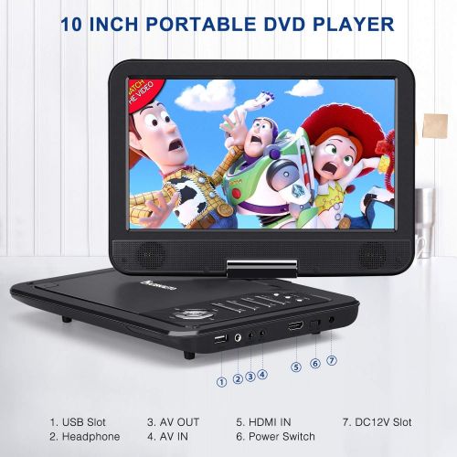  [아마존베스트]NAVISKAUTO 10.1 Portable DVD Player with HDMI Input, Built-in Rechargeable Battery, AV in/Out, Support CD/DVD/USB, Car Headrest Mount Included