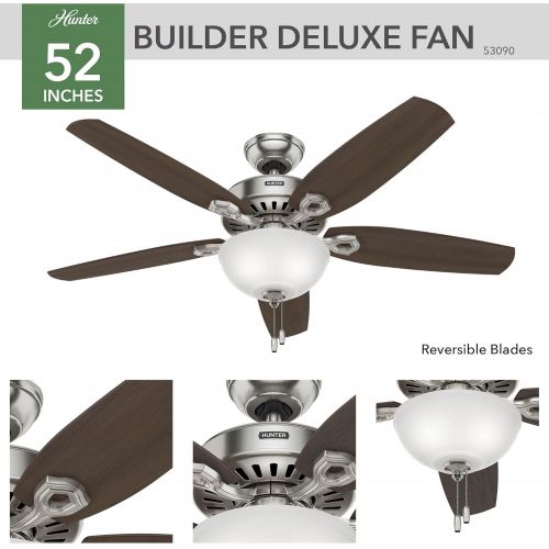  [아마존베스트]Hunter Builder Deluxe Indoor Ceiling Fan with LED Light and Pull Chain Control, 52, Brushed Nickel
