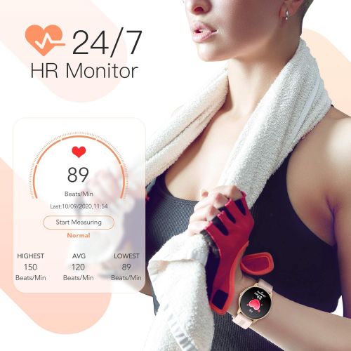  Smart Watch for Women, AGPTEK Smartwatch for Android and iOS Phones IP68 Waterproof Activity Tracker with Full Touch Color Screen Heart Rate Monitor Pedometer Sleep Monitor, Pink,