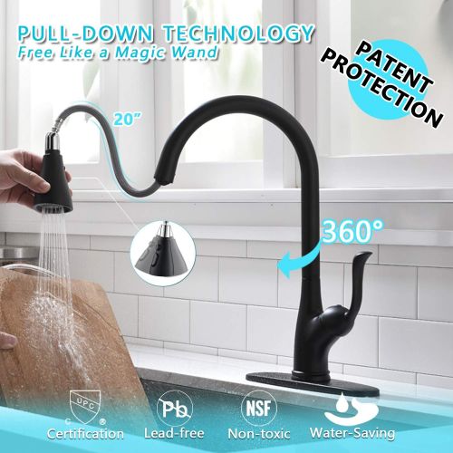  Patented Kitchen Faucet with Pull Down Sprayer and Soap Dispenser - Single Handle Stainless Steel Brushed Nickel High Arc Pull Out Kitchen Sink Faucets with Deck Plate, APPASO