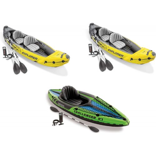 인텍스 Intex 2-Person Inflatable Kayak w/ Oar & Pump 2 pack & 1-Person Inflatable Kayak