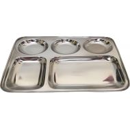 Tanish Trading Stainless Steel Rectangle Thali,Steel Five Compartment Rectangle Plate,Thali,Mess Tray,Dinner Plate,steel plate with partition,thali Plate,stainless steel plate,dinner plate,steel