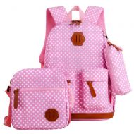 Fanci 3Pcs Polka Dot Primary School Backpack Set for Girls Middle High School Bookbag