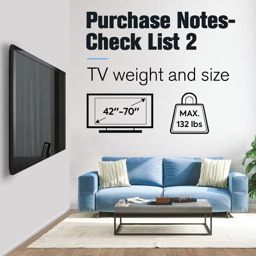  [아마존베스트]Mounting Dream TV Mount Fixed for Most 42-70 Inch Flat Screen TVs , TV Wall Mount Bracket up to VESA 600 x 400mm and 132 lbs - Fits 16/18/24 Studs - Low Profile and Space Saving MD