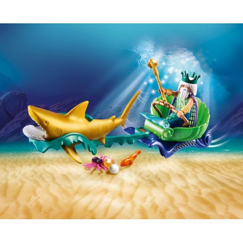 플레이모빌 PLAYMOBIL Mermaid King of the Sea with Shark Carriage, Colourful (70097)
