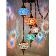 DEMMEX Turkish Moroccan Mosaic Plug in Swag Pendant Lamp Light Fixture Plugged Chandelier, US Plug with 15feet Chain - Customizable Colors (6.5 X 5 Globe Chandelier)