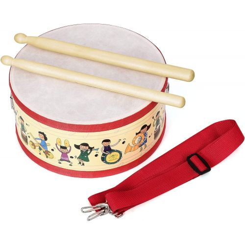  [아마존베스트]FREAHAP R Kids Drum Wood Toy Drum Set with Carry Strap Stick for Kids Toddlers Gift Red 8x4in