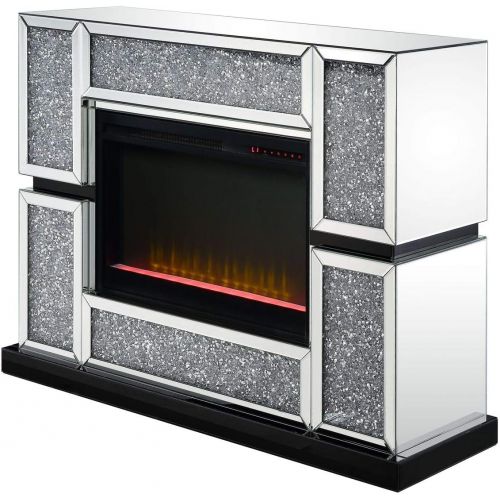  acme Noralie Fireplace in Mirrored & Faux Diamonds