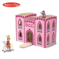 Melissa & Doug Fold & Go Wooden Princess Castle (Pretend Play Pink Dollhouse, 2 Royal Play Figures, 2 Horses, Furniture)